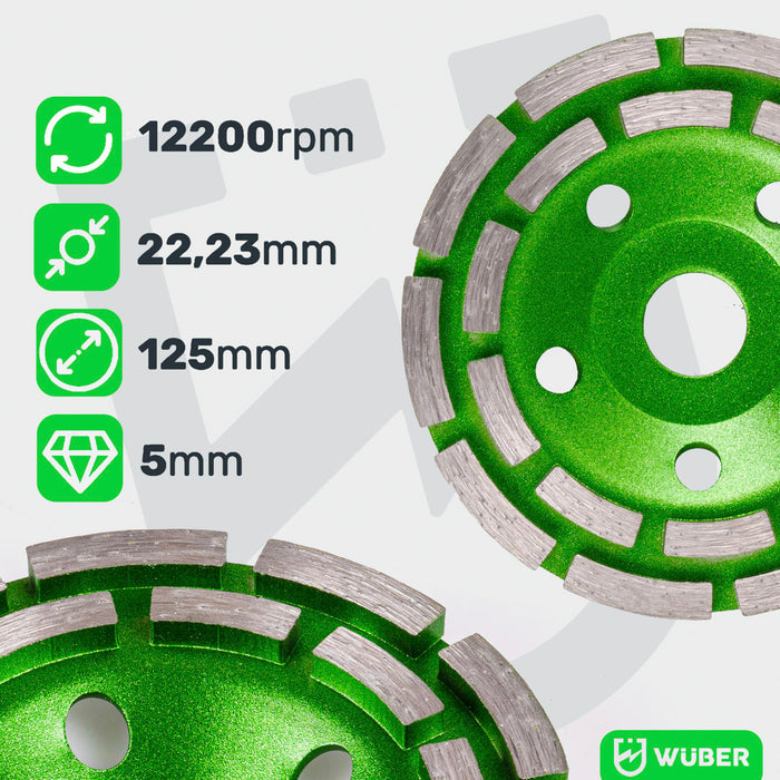 Diamentowa tarcza garnkowa turbo 80 m/s double row 125 mm WUBER