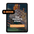 Nahaufnahme eines Steaks mit Flammen. Text: 'Das perfekte Steak, Ratschläge für zarte Stücke.'