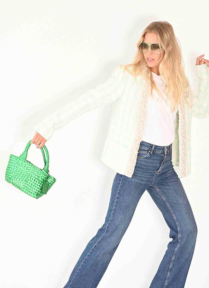 Small green leather bag for women from carmen sol. Material: hand-woven leather
