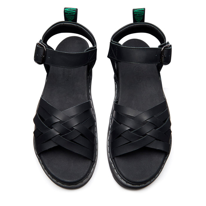 Eydon - Black Greasy One Strap Crossover Sandal
