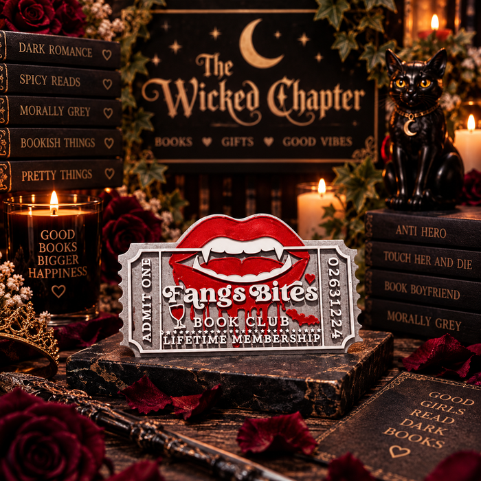 Fantasy Book Trope Ticket Decor: Dragon & Romantasy:Fangs bites