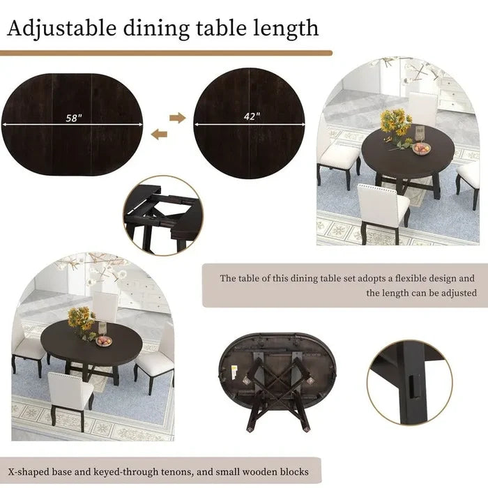 Farmhouse Round Extendable Dining Table with 16-Inch Leaf