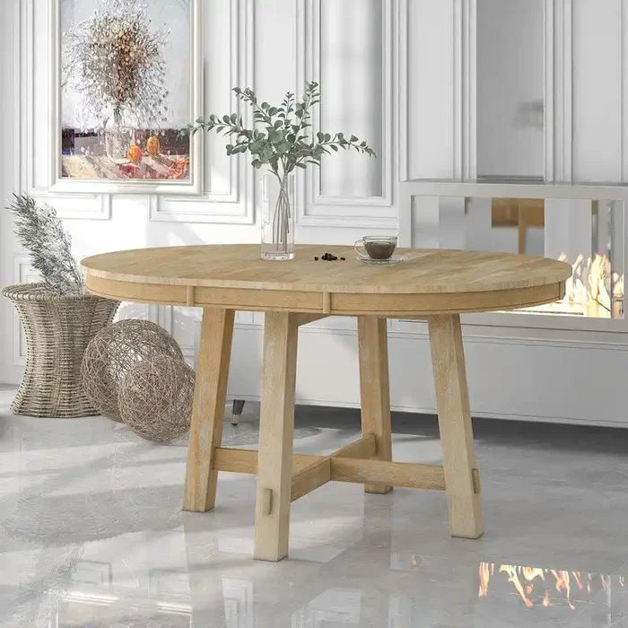 Farmhouse Round Extendable Dining Table with 16-Inch Leaf