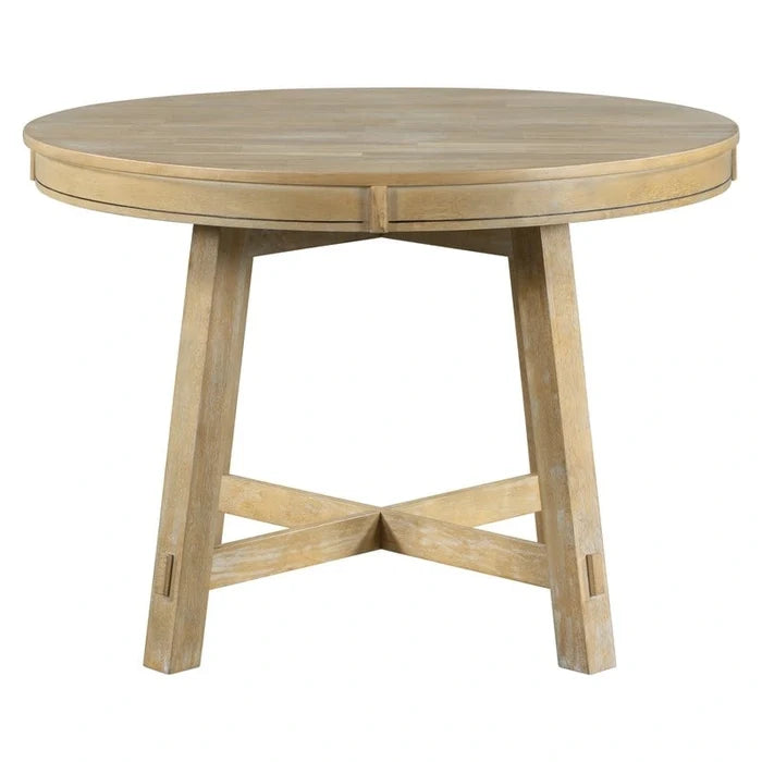 Farmhouse Round Extendable Dining Table with 16-Inch Leaf