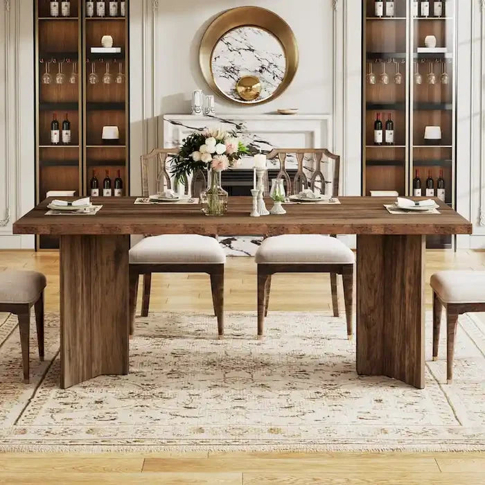 Farmhouse Wood Rectangular Dinner Dining Table for Kitchen Dining Room