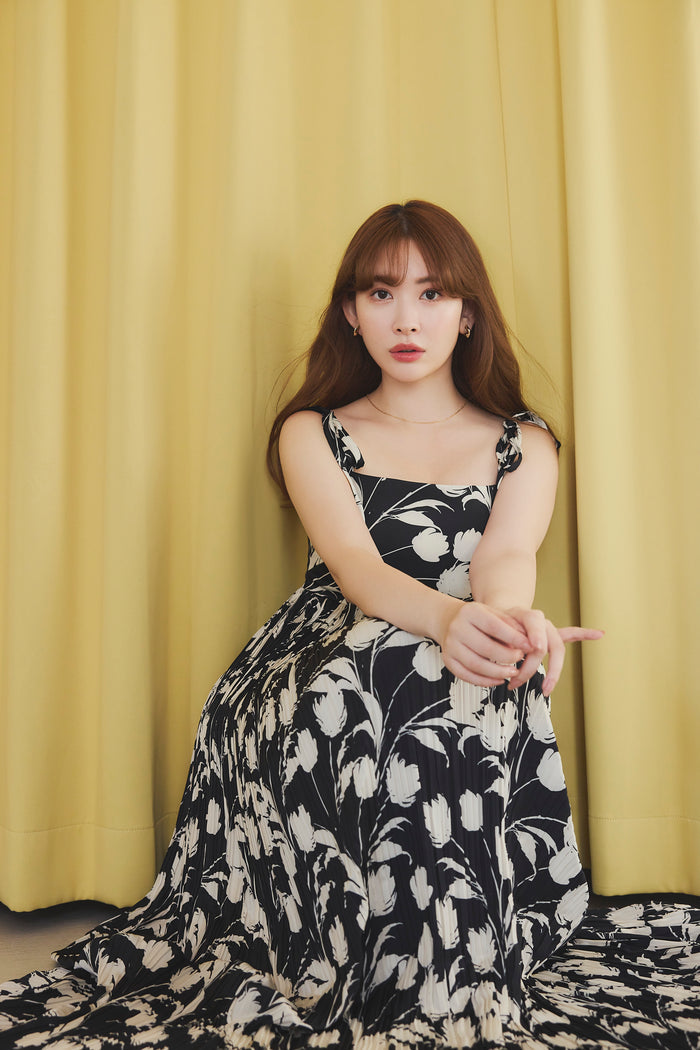 Floral Pleated Satin Cami Dress