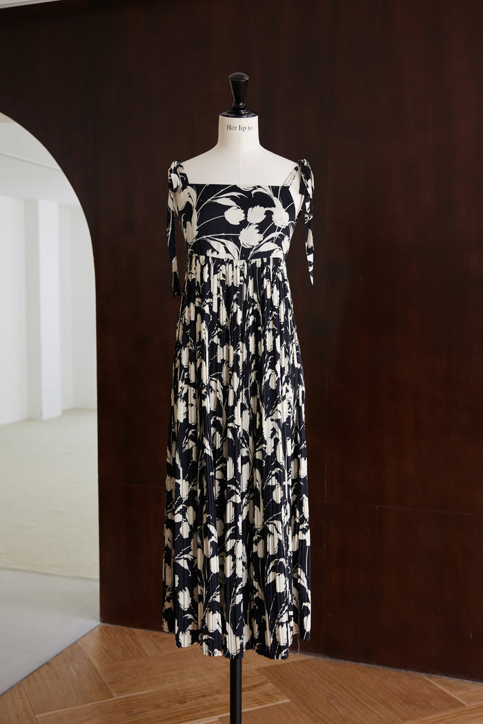 Floral Pleated Satin Cami Dress