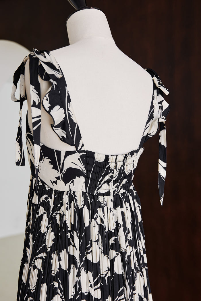 Floral Pleated Satin Cami Dress