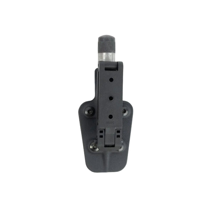 Black tool holder with multiple slots on a white background