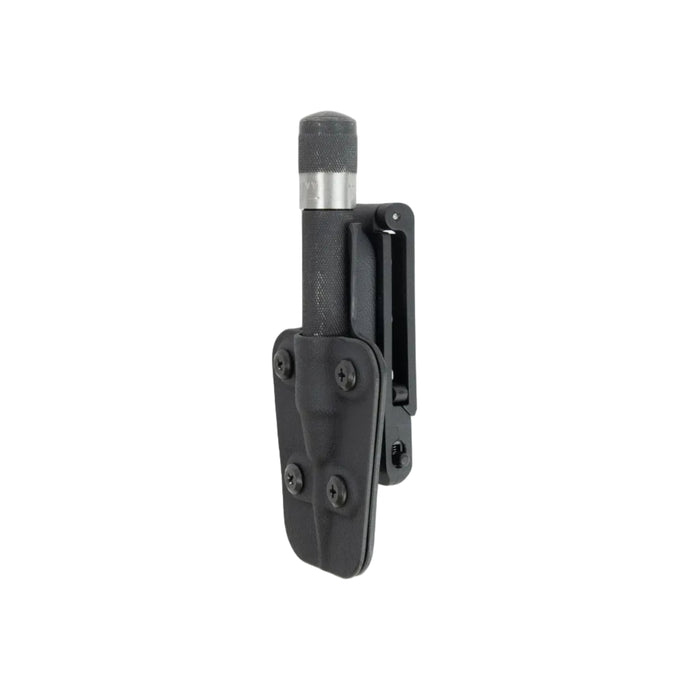 Black tactical knife sheath on a white background