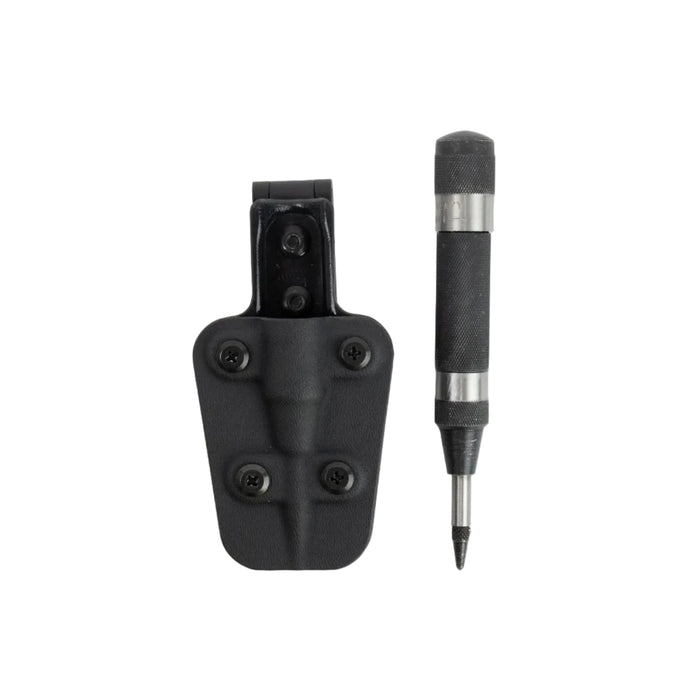 Black tool case with a pen on a white background