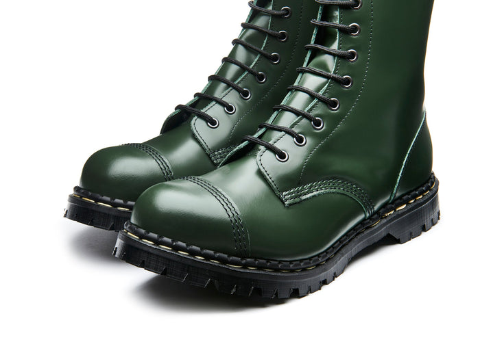 Green Hi Shine 10 Eye Steel Toe Capped Derby Boot