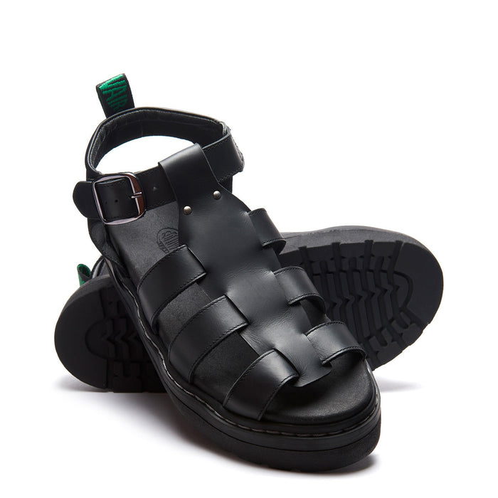 Grendon - Black Greasy Three Strap Sandal