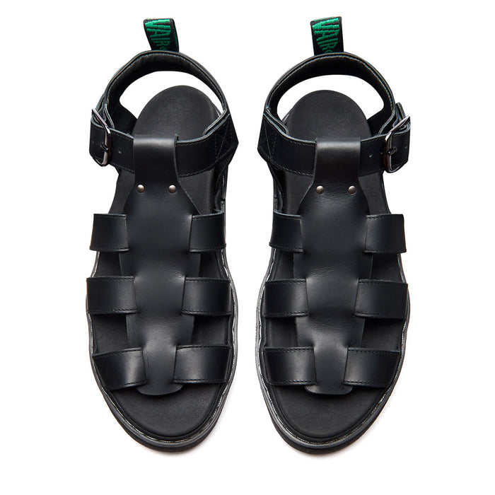 Grendon - Black Greasy Three Strap Sandal