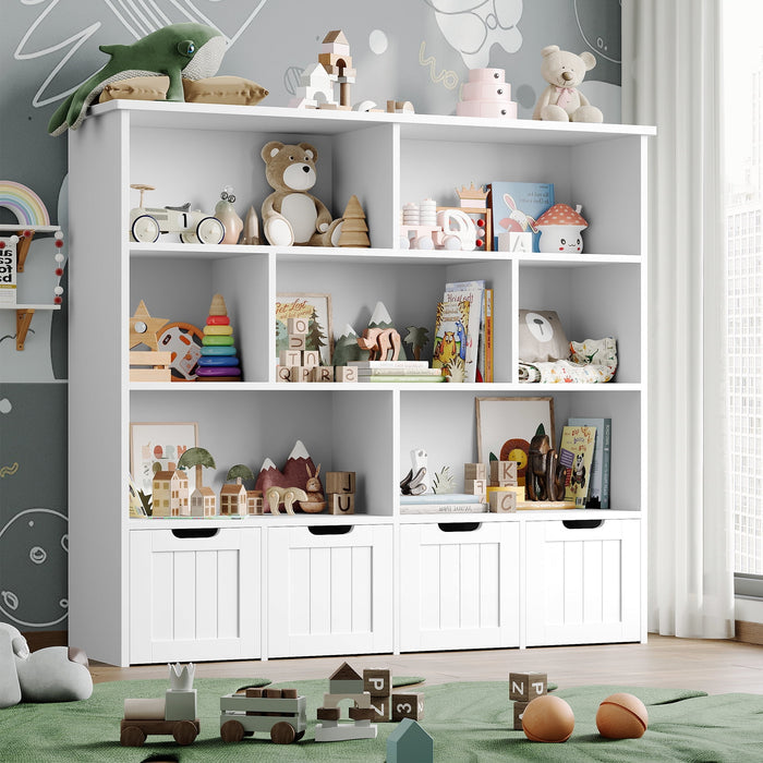 Homfa 7 Toy Storage Cube Organizer, Kids Geometric Bookcase and Bookshelf with 4 Drawers, White