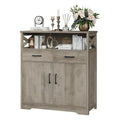 Homfa Accent Cabinet with 2 Drawers, Farmhouse Storage Cabinet with Open Shelf for Living Room, Wash Gray Finish
