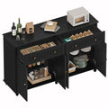 Homfa Kitchen Black Buffet Cabinet with Adjustable Shelf, 4-Doors 2 Large Drawers Wood Sideboard Storage Cabinet Coffee Bar for Living Room