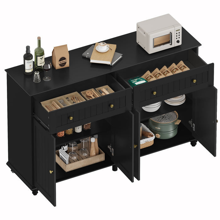 Homfa Kitchen Black Buffet Cabinet with Adjustable Shelf, 4-Doors 2 Large Drawers Wood Sideboard Storage Cabinet Coffee Bar for Living Room