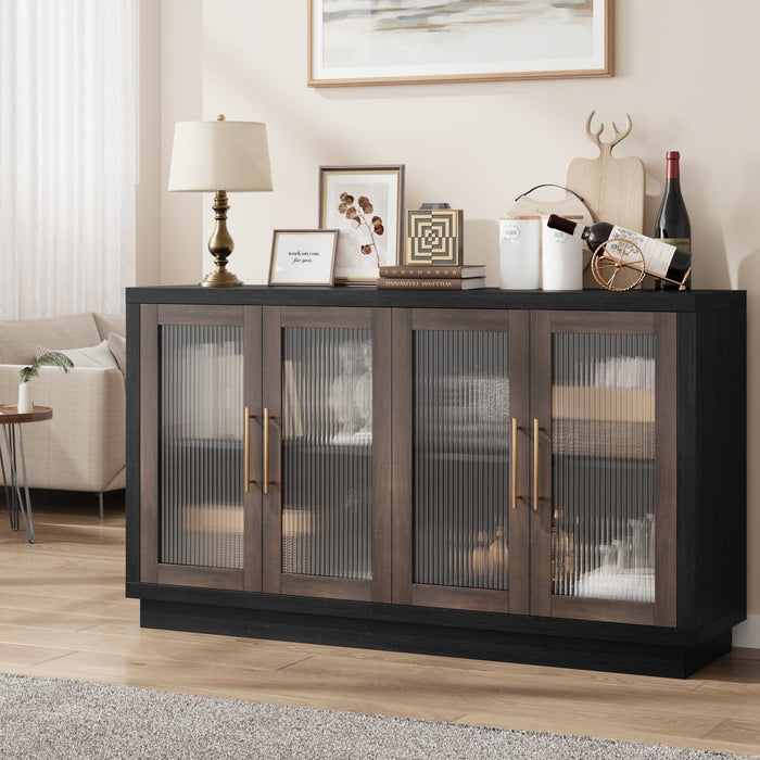 Homfa Modern Sideboard Buffet with Glass Doors, Accent Cabinet Console Table TV Stand, Black & Brown