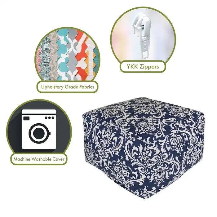 Indoor Outdoor Navy Ottoman Pouf 27 in L x 27 in W x 17 in H