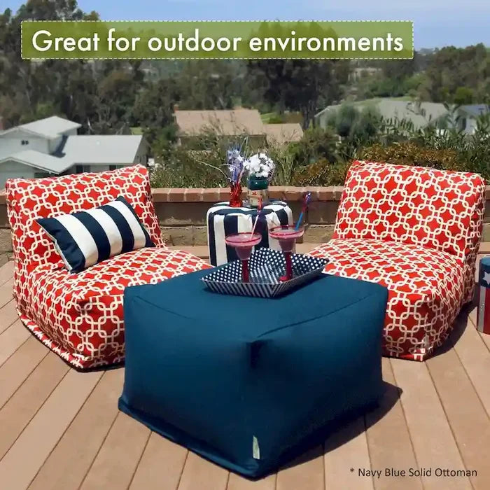 Indoor Outdoor Navy Ottoman Pouf 27 in L x 27 in W x 17 in H