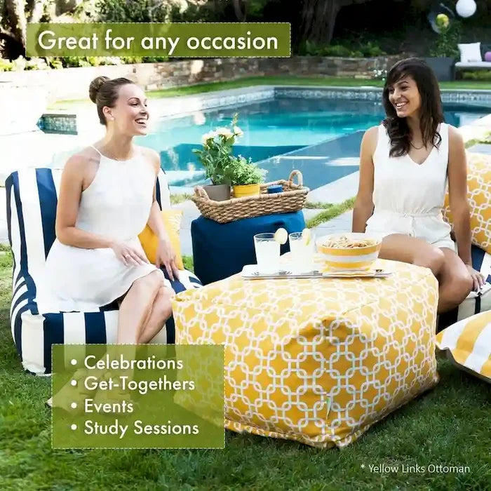 Indoor Outdoor Navy Ottoman Pouf 27 in L x 27 in W x 17 in H