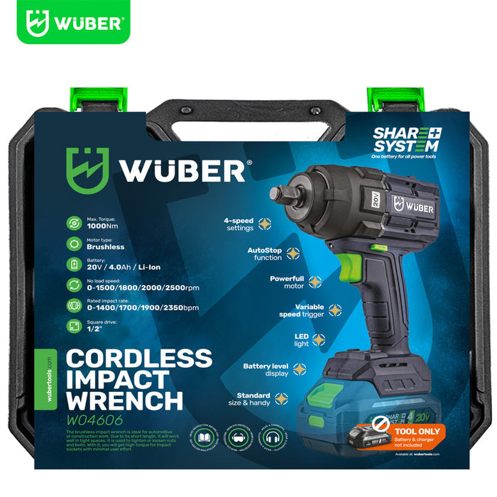 Klucz udarowy akumulatorowy bezszczotkowy 1000 Nm 20 V LED SOLO WUBER