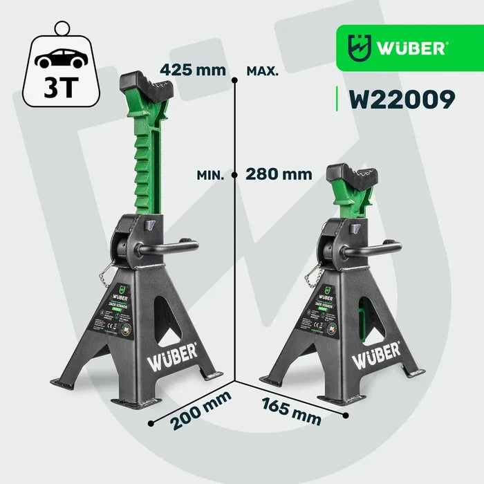 Specyfikacja kobyłek warsztatowych - zakres podnoszenia od 280 do 425 mm, wymiar szerokości podstawy 200x165 mm