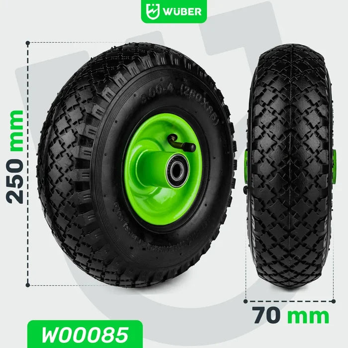 Koło do taczki 10" z dętką 100 kg WUBER z czarną oponą i zielonym felgiem
