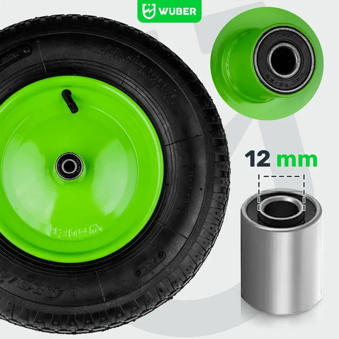 Koło do taczki Wubertools 15" z dętką o nośności 250 kg i zielonym obręczem