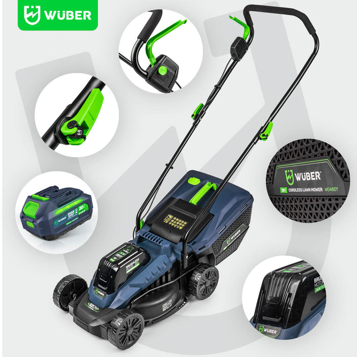Akumulatorowa kosiarka bezszczotkowa WUBER 32 cm 20 V z ergonomicznym uchwytem