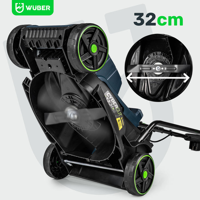 Czarno-niebieska kosiarka Sklep narzędziowy WUBER 32 cm z mechanizmem tnącym