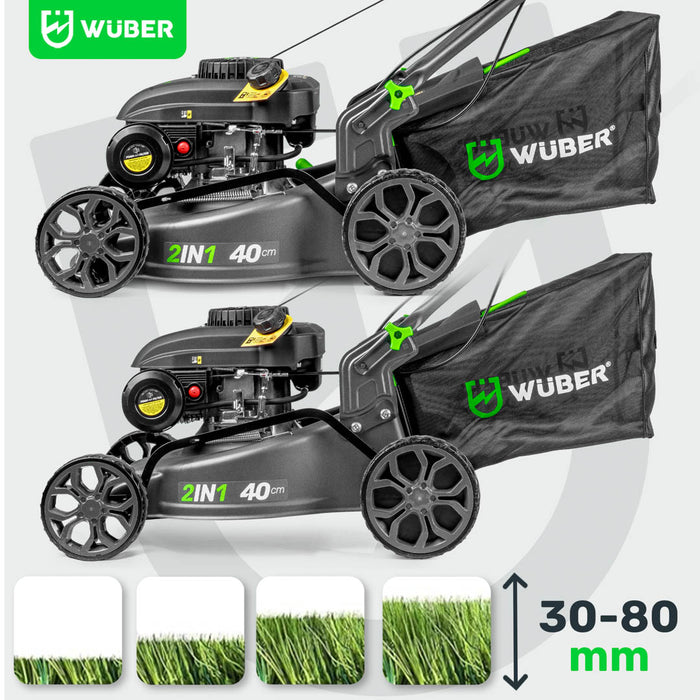 Kosiarka spalinowa Wubertools 3 KM z napędem i koszem, szerokość 40 cm, wysokość cięcia 30-80 mm