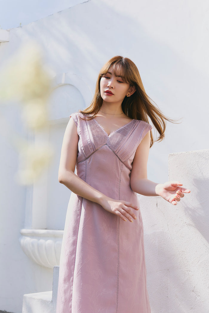 Lace Trimmed Jacquard Dress