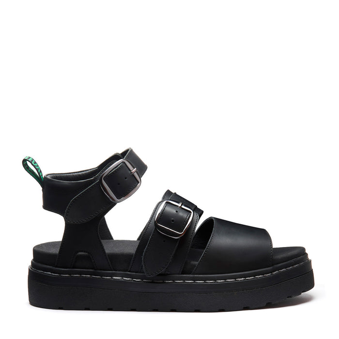 Lavendon - Black Greasy Two Strap Sandal