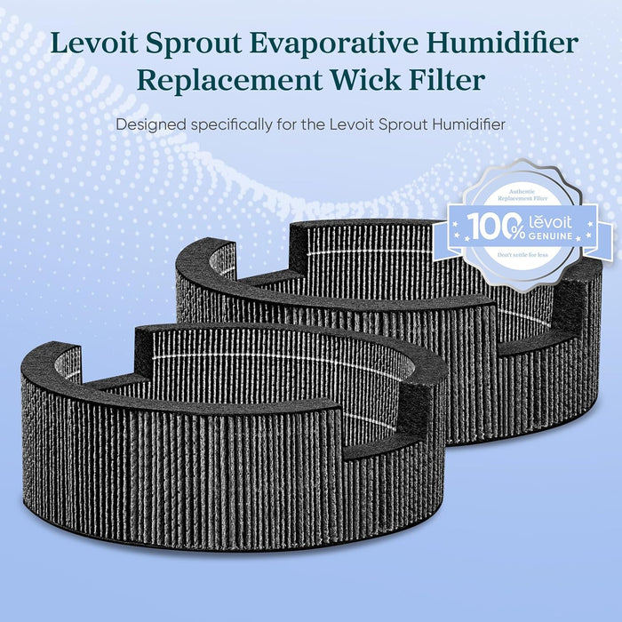 Levoit 2-Pack Wick Filters for Sprout Evaporative Humidifier with packaging box. Model LRW-B381-ANA.