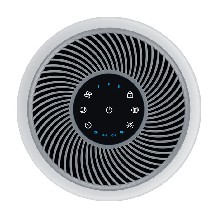 Levoit Core® 300-P Air Purifier control panel with touch buttons for fan speed, timer settings, and power options.