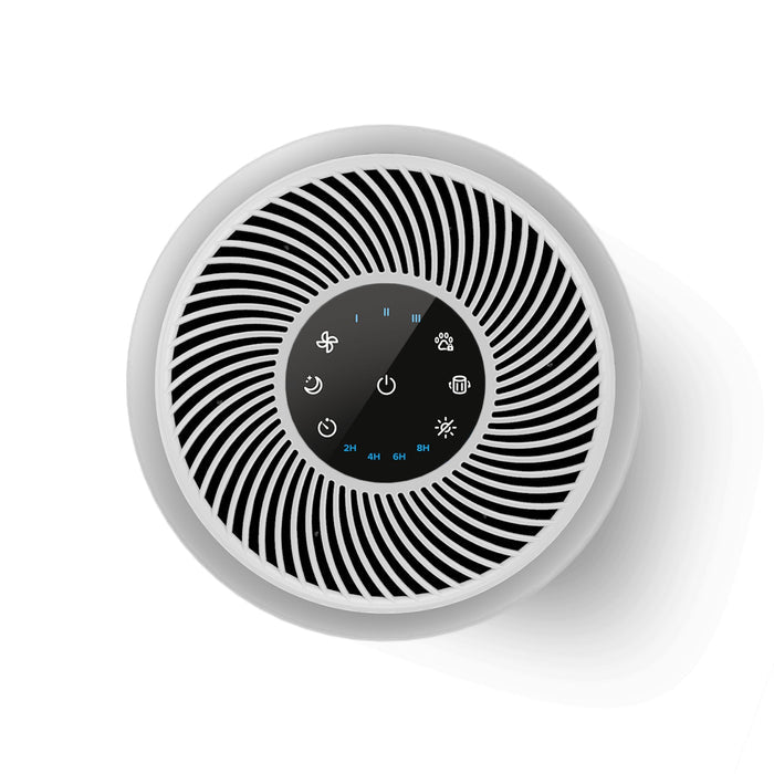 Levoit Core® P350-P Pet Care Air Purifier control panel with touch buttons for fan speed, timer settings, and pet odor control.