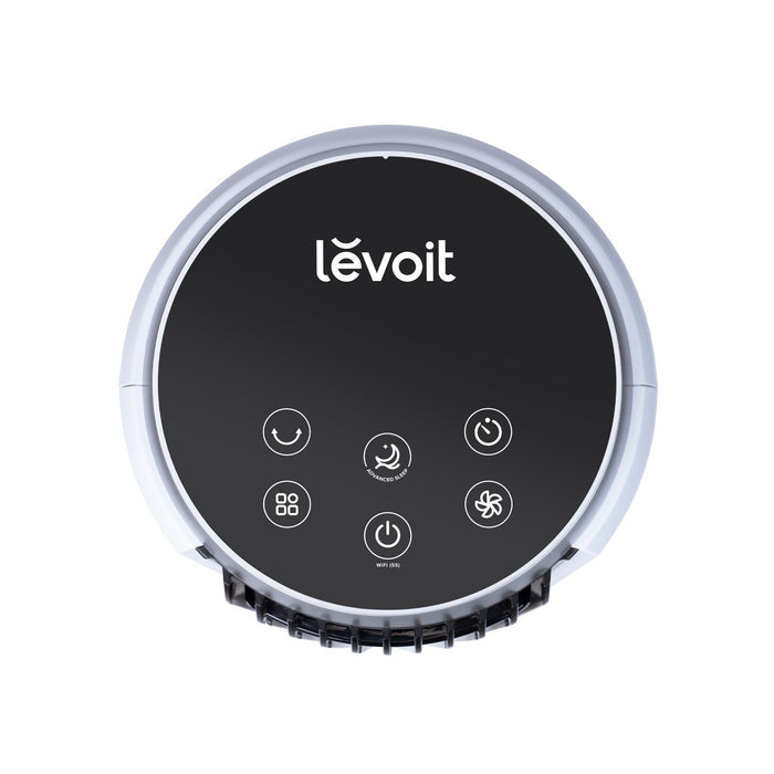 Levoit Classic 36-Inch Smart Tower Fan with control panel, featuring WiFi, Advanced Sleep Mode, and settings