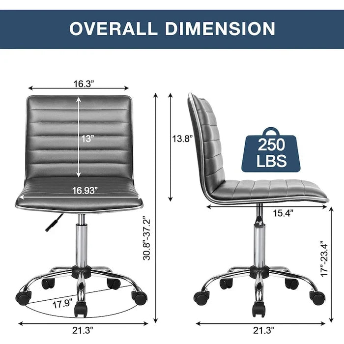Low Back Armless PU Leather Swivel Task Chair for Home Office Desk