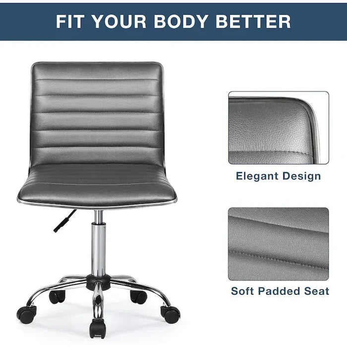 Low Back Armless PU Leather Swivel Task Chair for Home Office Desk