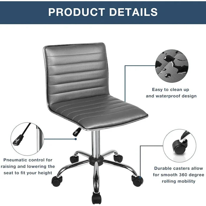 Low Back Armless PU Leather Swivel Task Chair for Home Office Desk