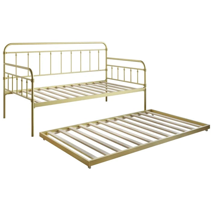 Metal Daybed with Trundle Pull-Out Bed Frame Elegant Spindle Design