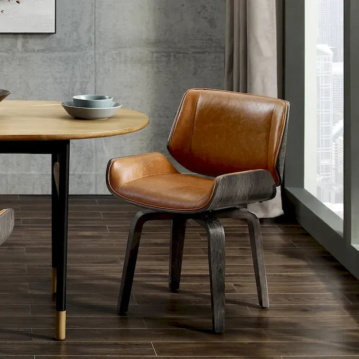 Mid-Century Faux Leather Swivel Bentwood Dining Chair