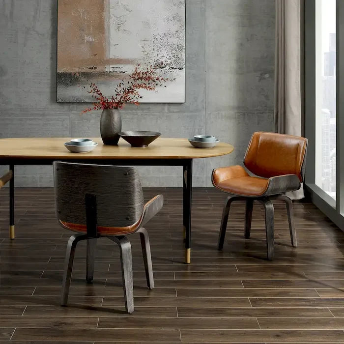 Mid-Century Faux Leather Swivel Bentwood Dining Chair