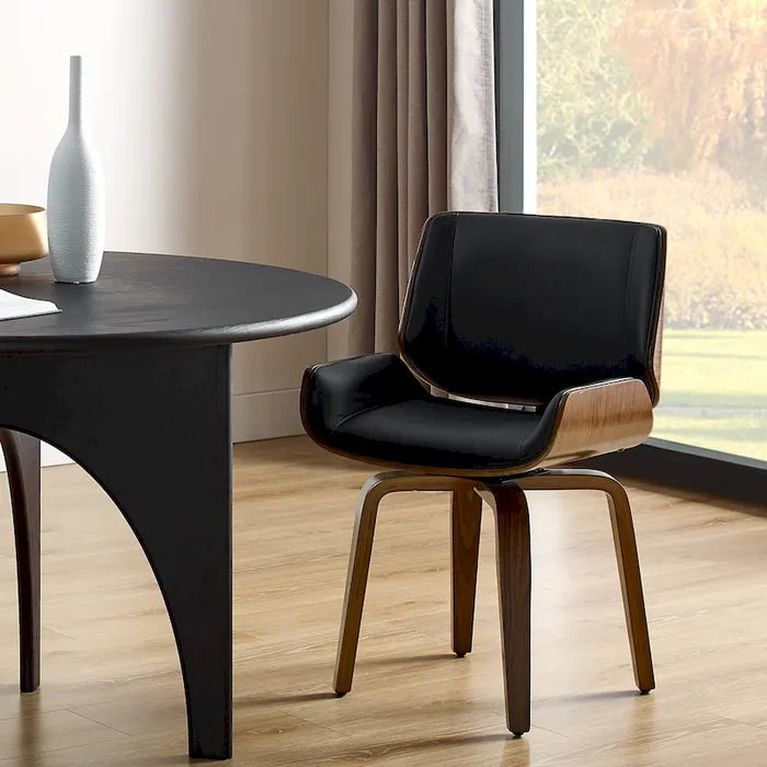 Mid-Century Faux Leather Swivel Bentwood Dining Chair