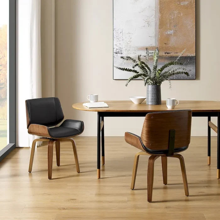 Mid-Century Faux Leather Swivel Bentwood Dining Chair