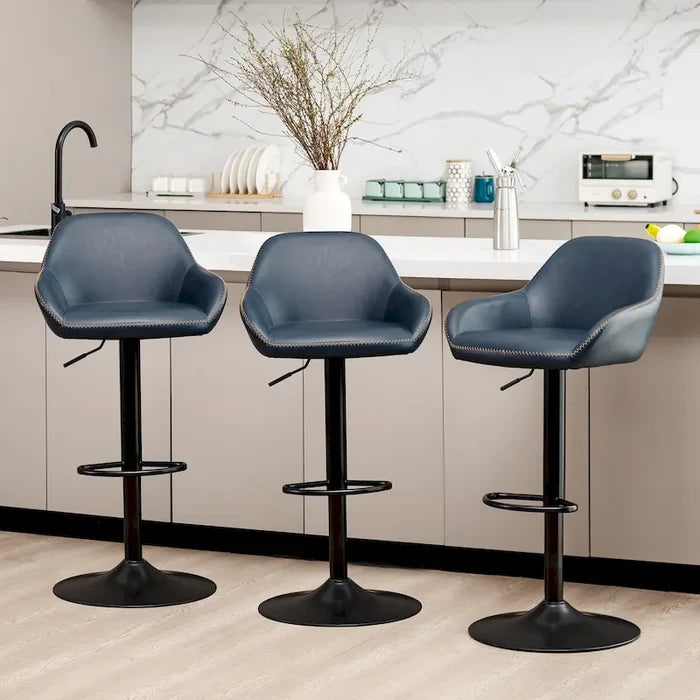 Mid-Century Modern Adjustable Swivel Faux Leather Bar Stools Set of 3