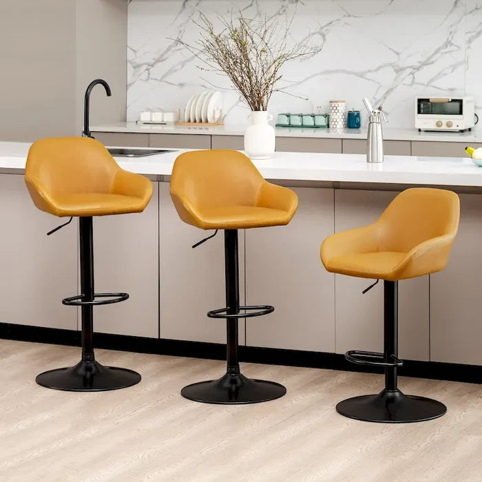 Mid-Century Modern Adjustable Swivel Faux Leather Bar Stools Set of 3