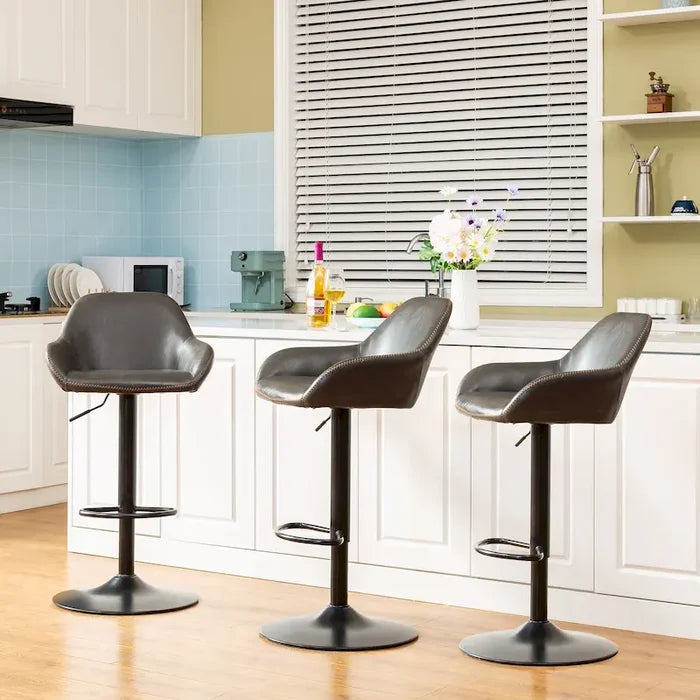 Mid-Century Modern Adjustable Swivel Faux Leather Bar Stools Set of 3